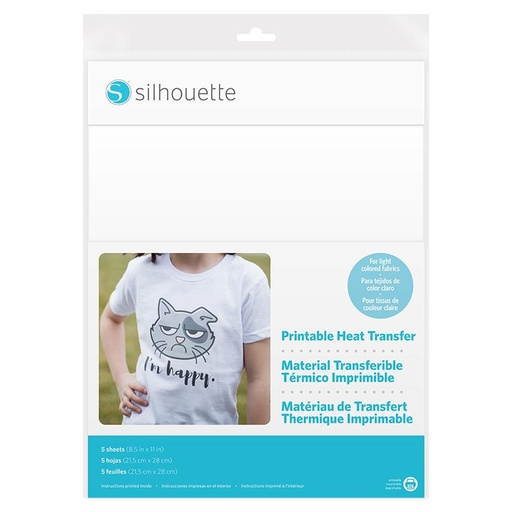[S-HEAT-PRINT-LT] Silhouette Printable Heat Transfer 5 Pack 21,5cm x 28cm for Light Fabrics